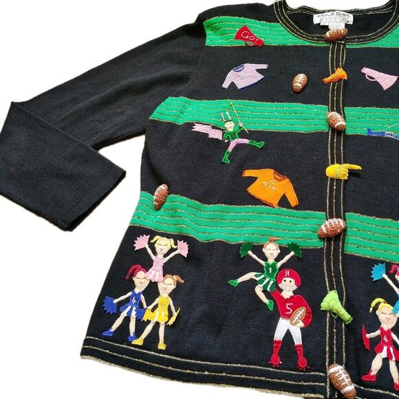 Vintage Jack B Quick Football Cheerleader Cardigan NWT Novelty Sweater XL - Picture 2 of 13